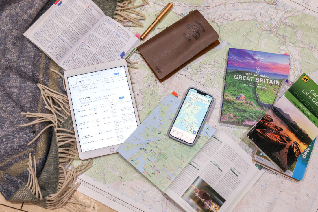 Travel Planning with guides, maps, books, app and capturing it all on Notion